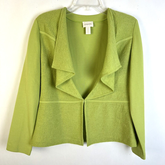Chico's Waterfall Ruffle Front Jacket Women's Small Green Wool Career Casual - Picture 8 of 8